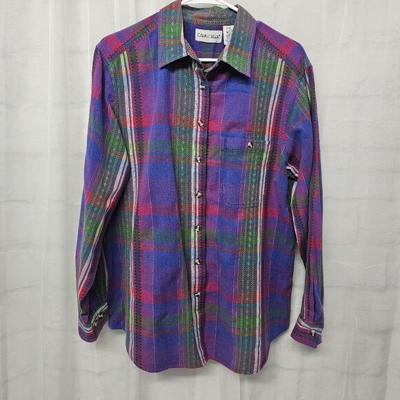 Vintage Cabin Creek Button Down Blouse Purple Green Plaid Preppy Boho 18W - Picture 8 of 12